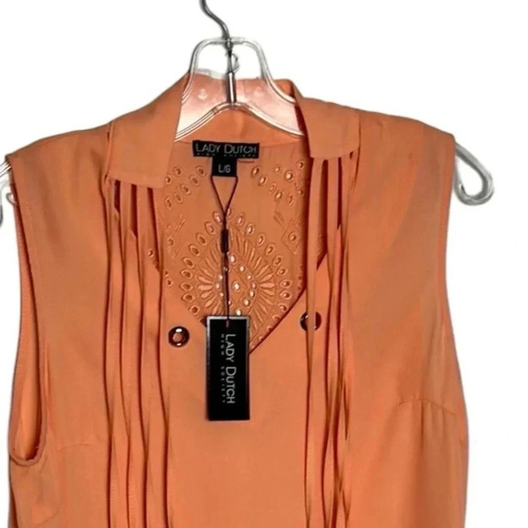 LADY DUTCH HIGH SOCIETY sleeveless peach blouse , sz SM and LG . Long fringes - Picture 10 of 16
